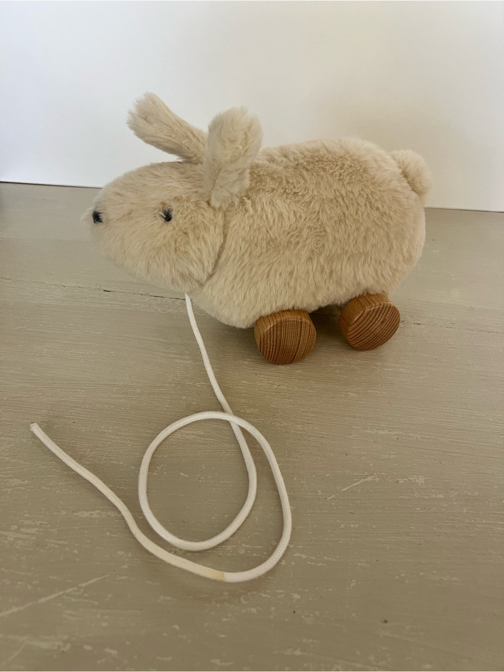 Cloud Island Plush Bunny Pull Along Toy Wooden Wheels Cream Rabbit